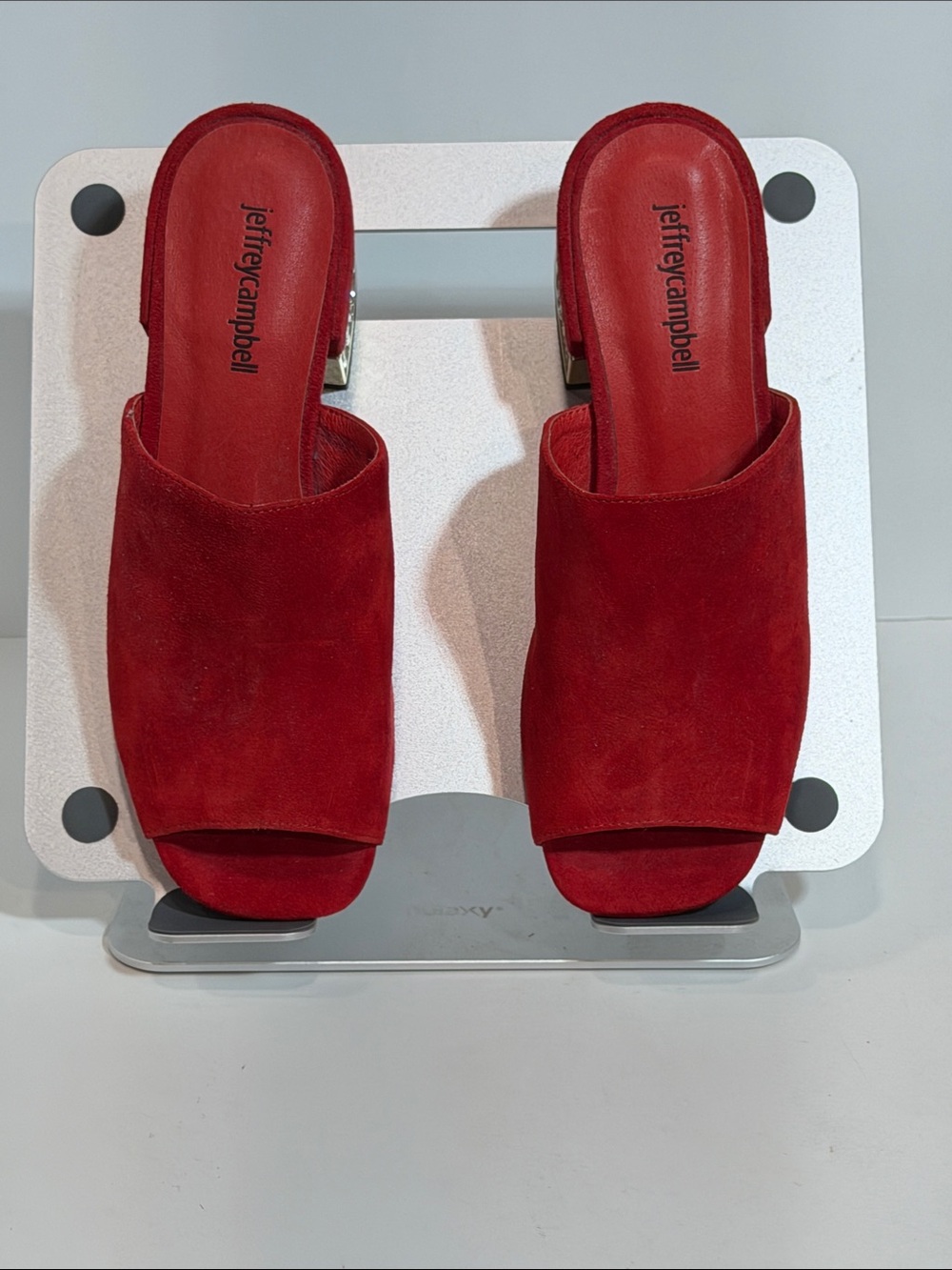 Jeffrey Campbell Red Suede Open-Toe Slide Mules | Block Heel (Size 7)